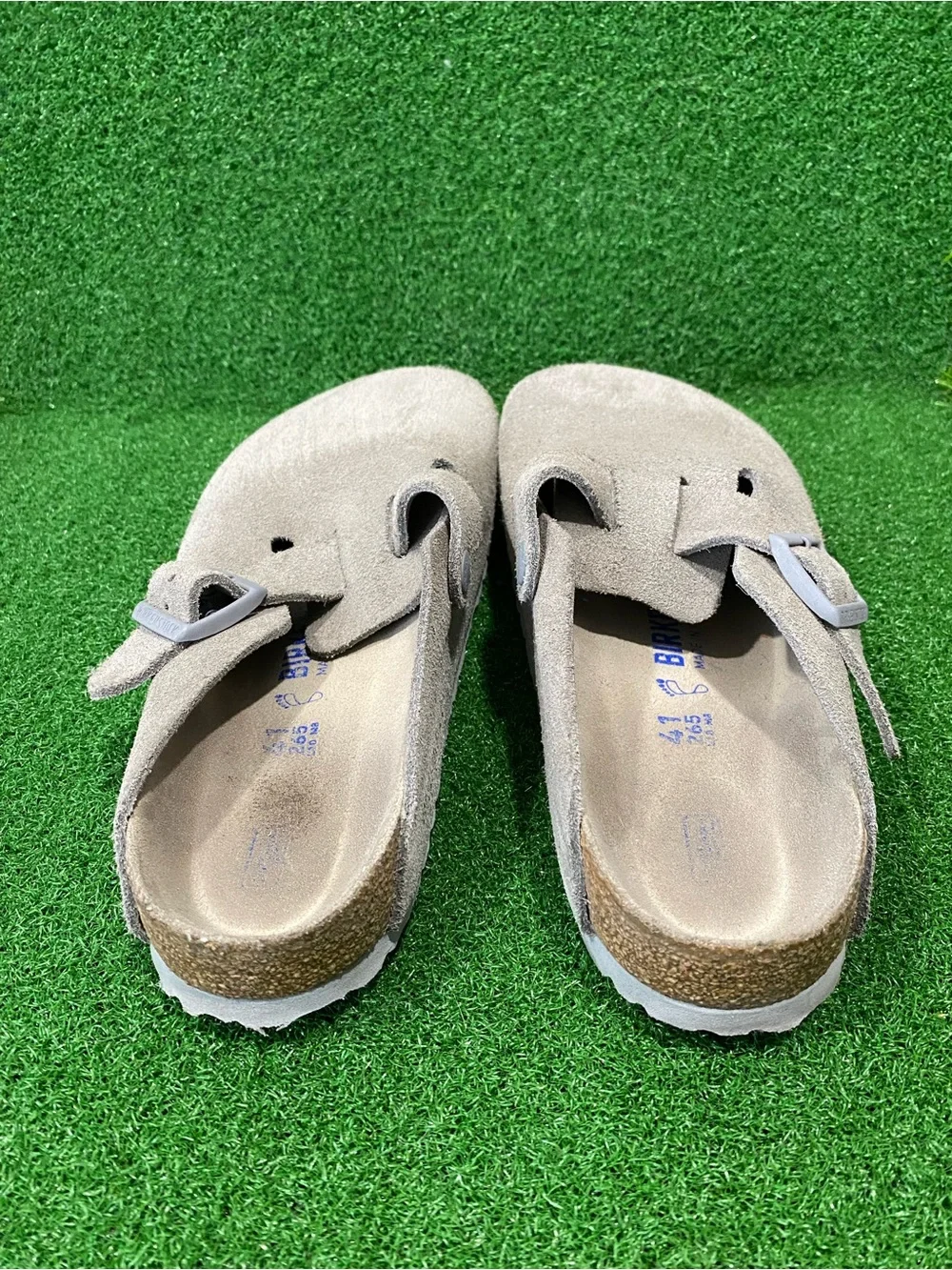 Birkenstock Boston Taupe Suede Leather Clog Shoes Stone Coin Color Sz 8 Mens